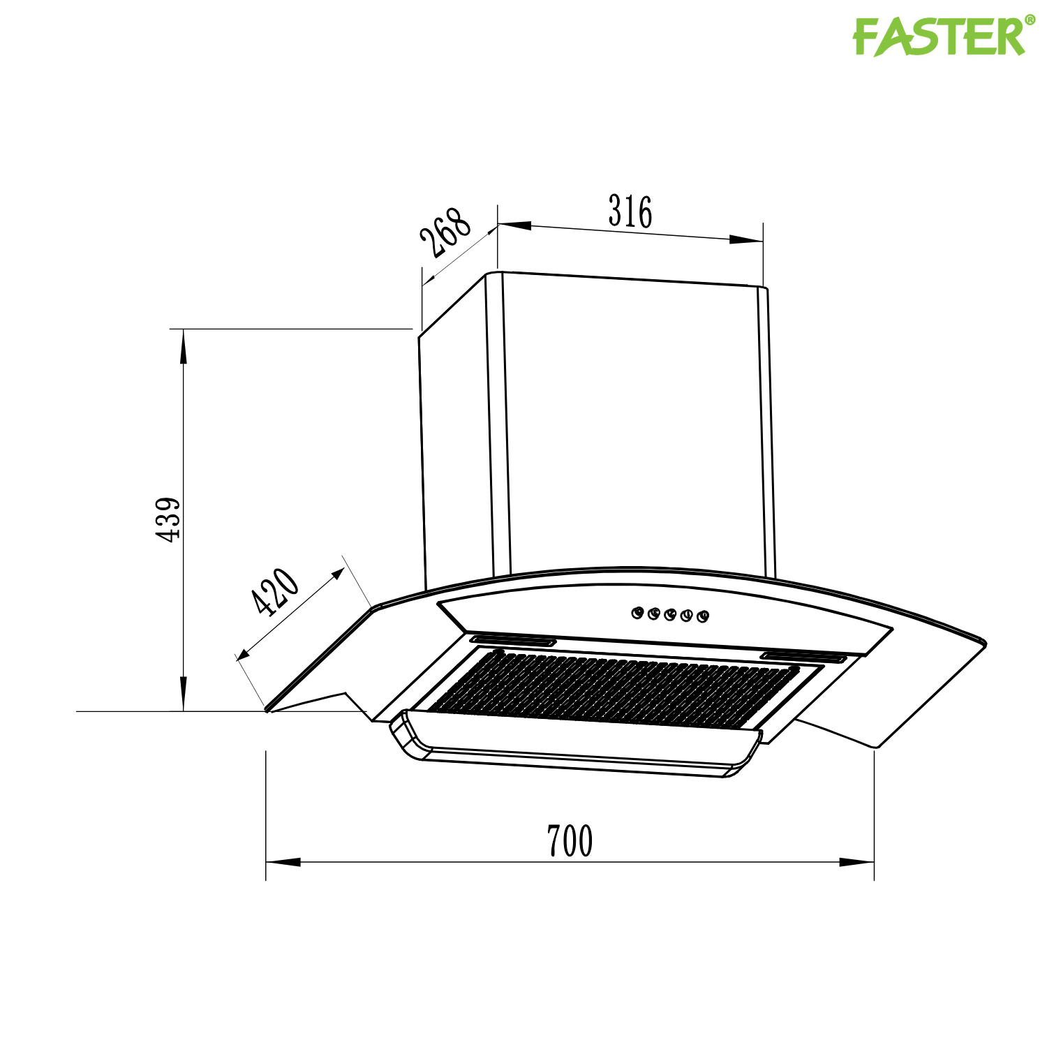 Bản vẽ kĩ thuật máy hút khử mùi kính cong  FSCH370B
